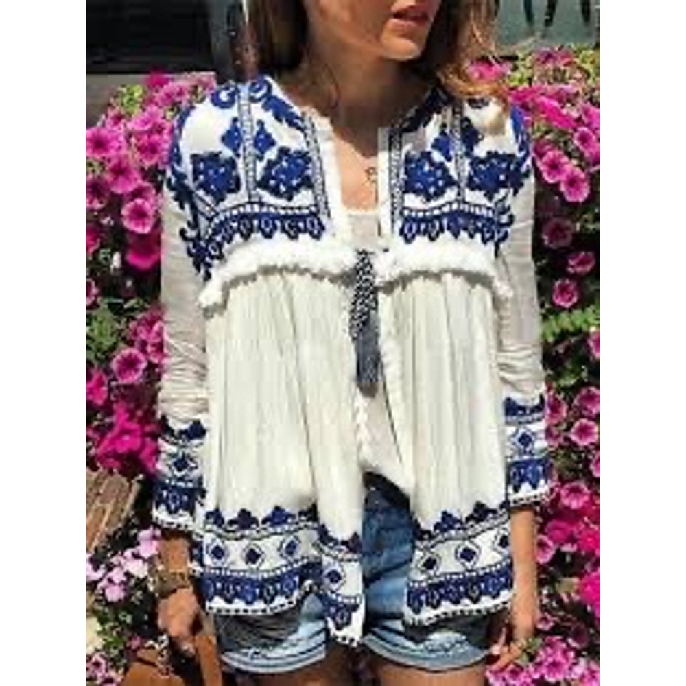 NEW Zara Trafaluc Embroidered Smocked Cardigan Size Medium White and Blue Flawed - Picture 2 of 16